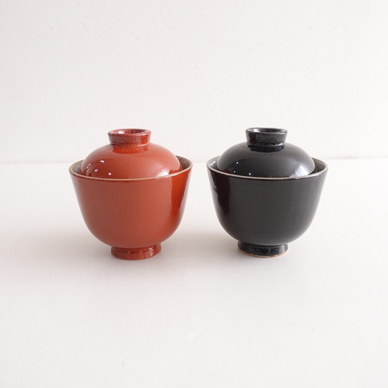 【美品】スタジオエム studio m’ *六瓢 汁椀 2点セット*黒赤食器うつわレッドブラック【陶器】(wa5-2601-150)【42C62】拍卖
