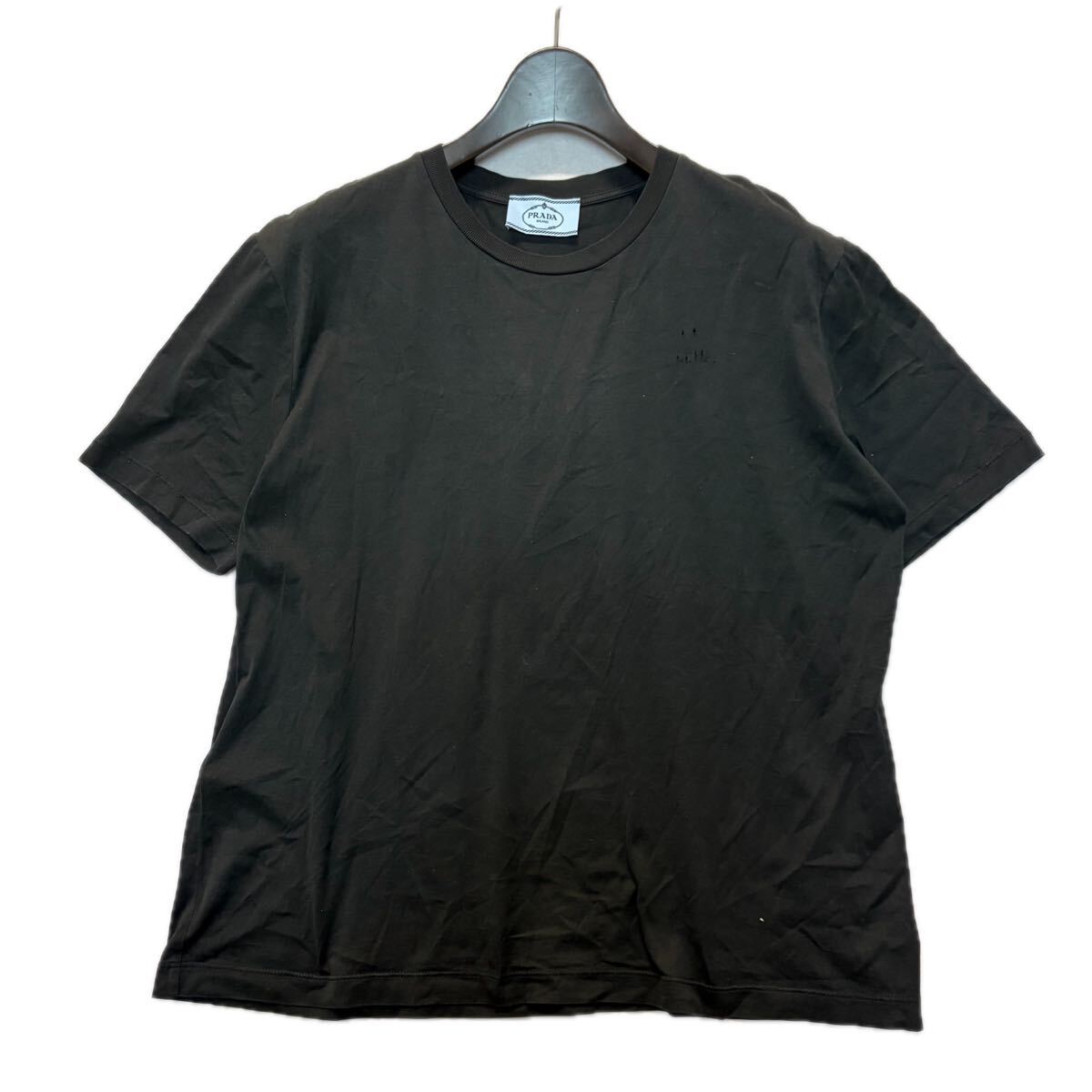 1円~ ■ 至高の逸品!! '高級紳士服' PRADA プラダ 半袖 COTTON100% クルーネック Tシャツ カットソー XL レディース トップス ブラック系 拍卖