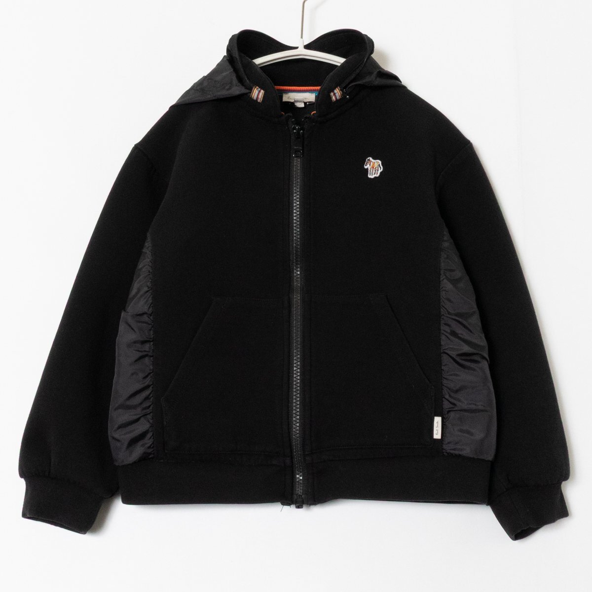 Paul Smith JUNIOR ポールスミス ジュニア ジップアップパーカー ブラック 130cm 綿 ポリ フード収納 異素材コンビ ゼブラ 子供服 キッズ拍卖