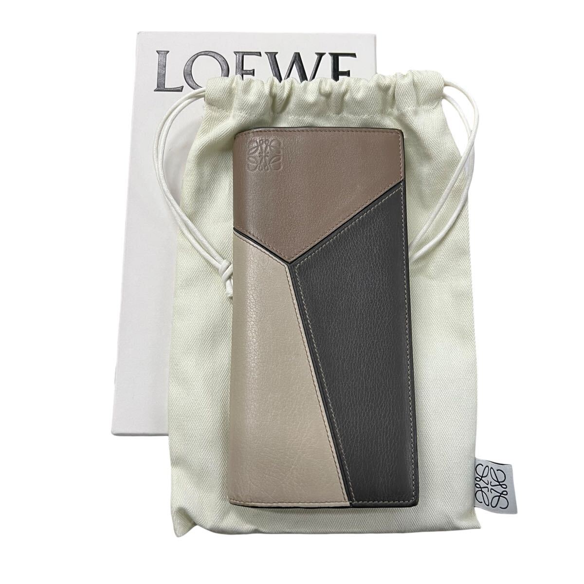 ★正規品★箱/保存袋付き★1000円スタート★ ロエベ LOEWE 長財布 パズル ウォレット ライトベージュ×ブラウン×黒 財布 拍卖
