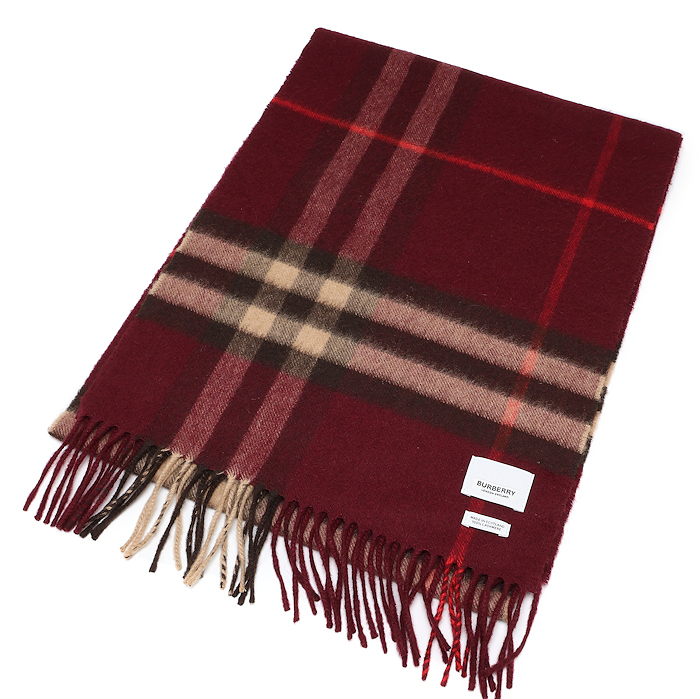 美品 バーバリー クラシック カシミアスカーフ 30×168cm バーガンディ BURBERRY マフラー拍卖