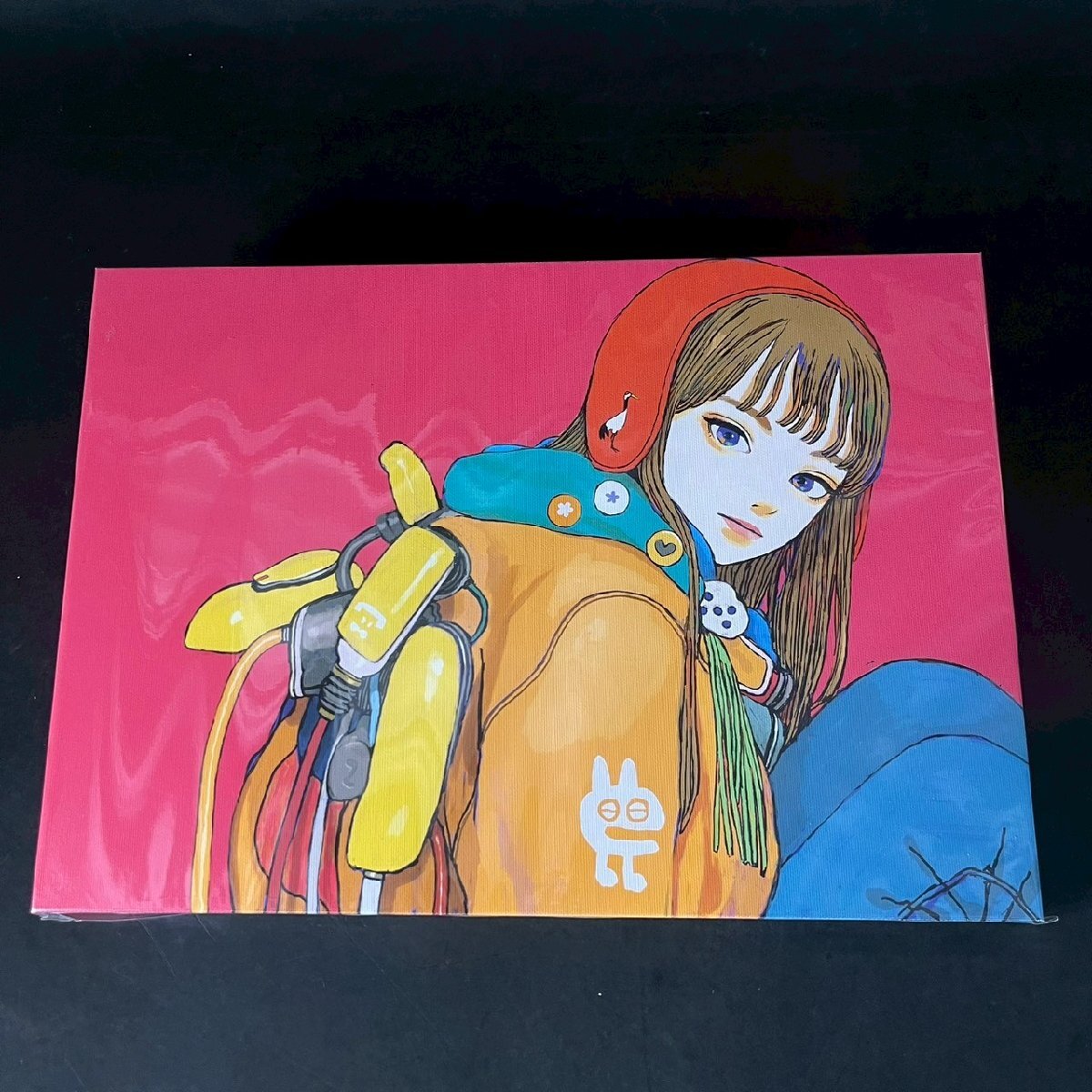CV0223-5-3 ざしきわらし イラスト 作品 背景 ピンク 絵 絵画 キャンバス アート 人物 美術 置物 鑑賞 H30㎝ W42㎝ D2㎝ 100サイズ拍卖