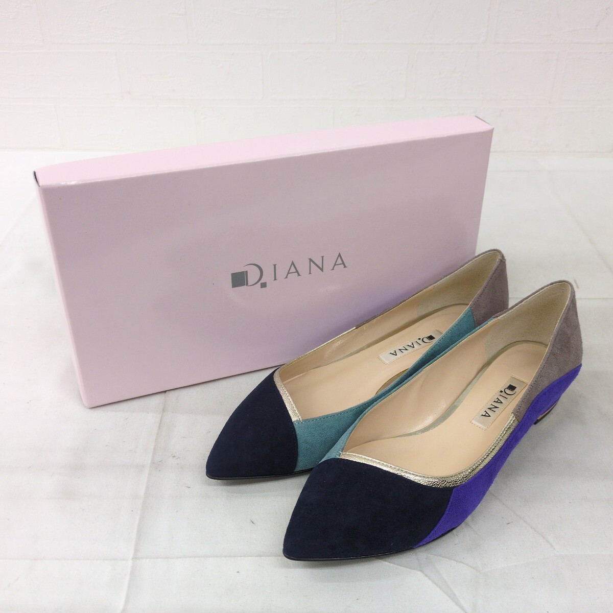 2027▲ 箱付き DIANA ダイアナ レディース サイズ22.0 カラーブロックパンプス 靴 シューズ パンプス ローヒール 本革 スエード拍卖