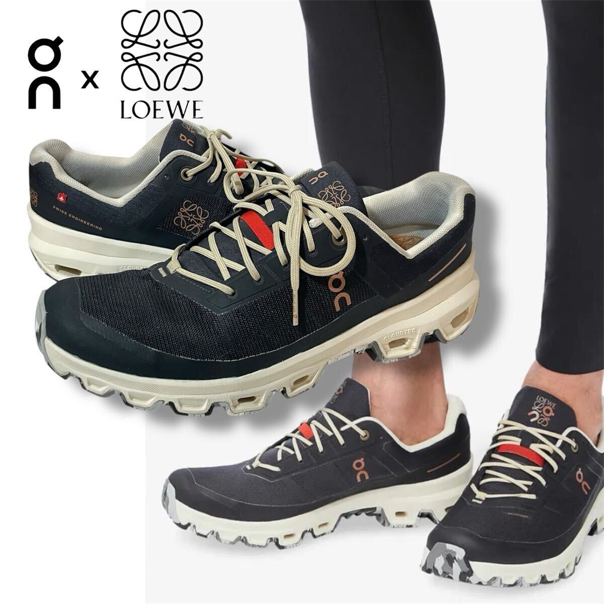正規品 LOEWE x On Cloud venture Running Shoes ロエベ x オン クラウドベンチャー コラボ スニーカー ブラック ランニング シューズ拍卖