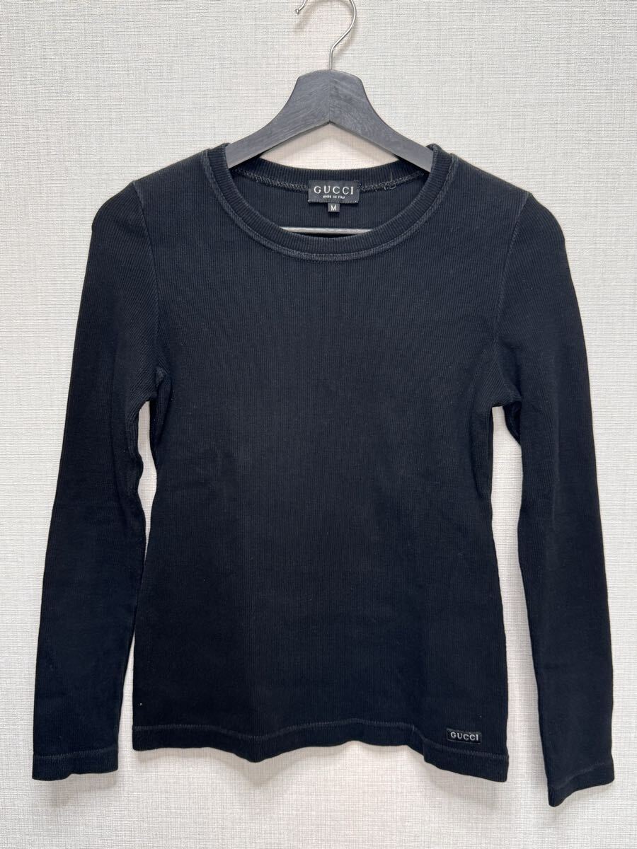 1円 美品 GUCCI グッチ 長袖 カットソー M ロンT 黒 サーマル ブラック レディース 拍卖
