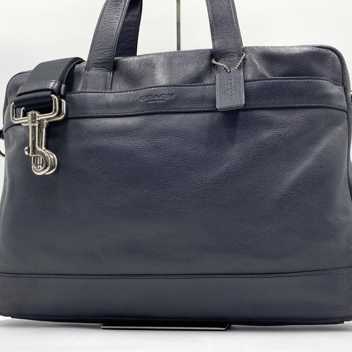 1円【入手困難品】コーチ COACH ハミルトン 2way ビジネスバッグ ブリーフケース レザー 本革 A4 ロゴ メンズ トート ネイビー 紺 大容量拍卖