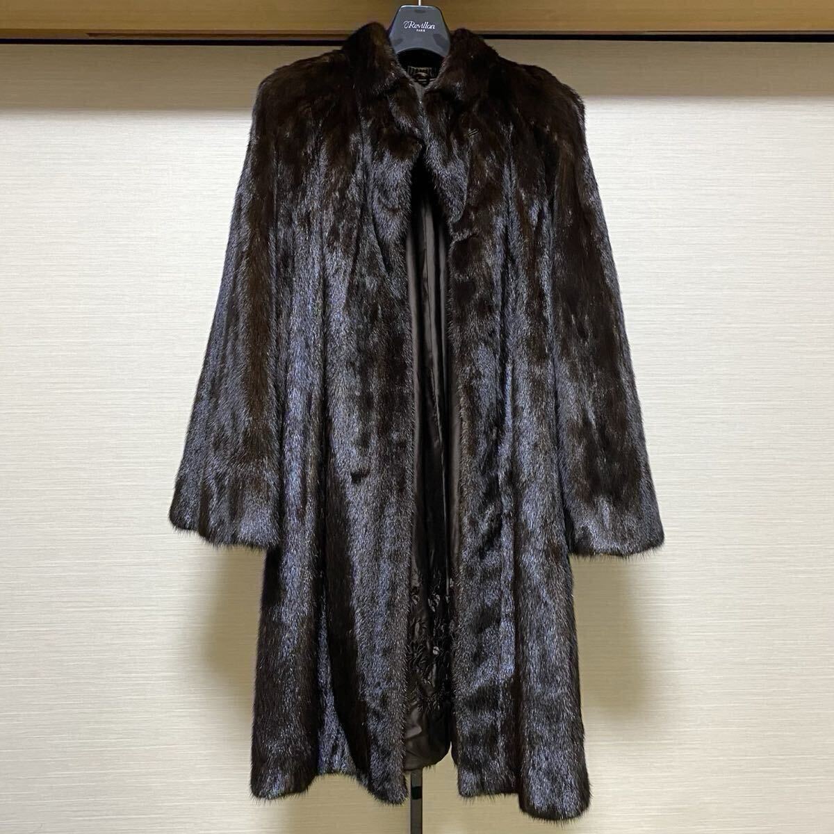 サガミンク SAGA MINK ダークミンク ロングコート 本毛皮 リアルファー 毛皮 アウター ロング丈 ダークブラウン系 XLサイズ レディース拍卖