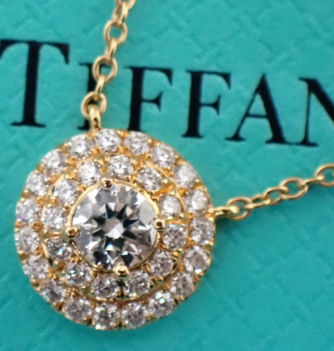 8.7mm 美品 ティファニー ソレスト K18RG 18金ローズゴールド 0.15ctほど 2列 ダイヤリング ネックレス ダイヤモンド 116-2 1323拍卖