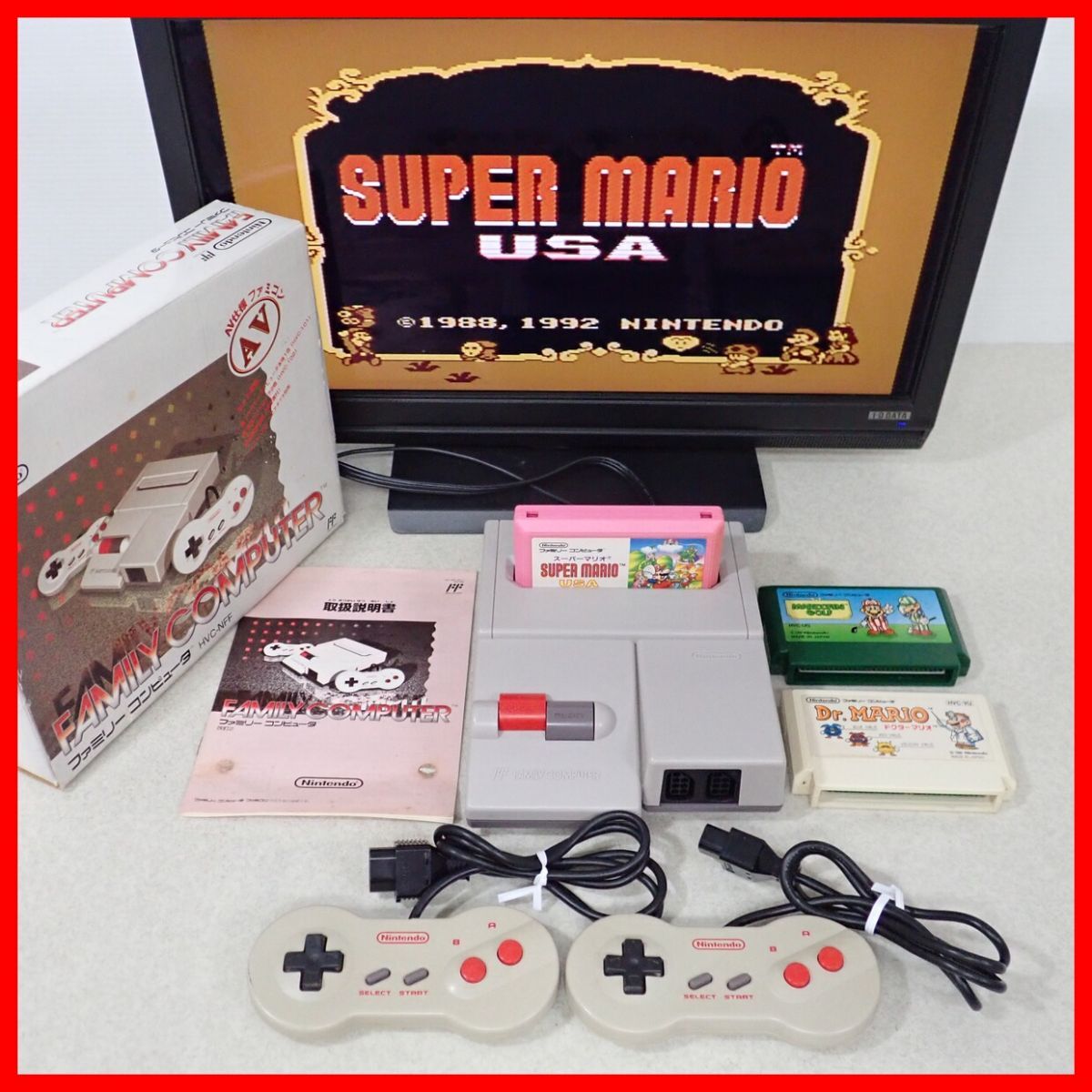 動作品 FC ニューファミコン HVC-101 本体 箱説付 + スーパーマリオUSA 等 ソフト3本 まとめてセット Nintendo 任天堂【20拍卖