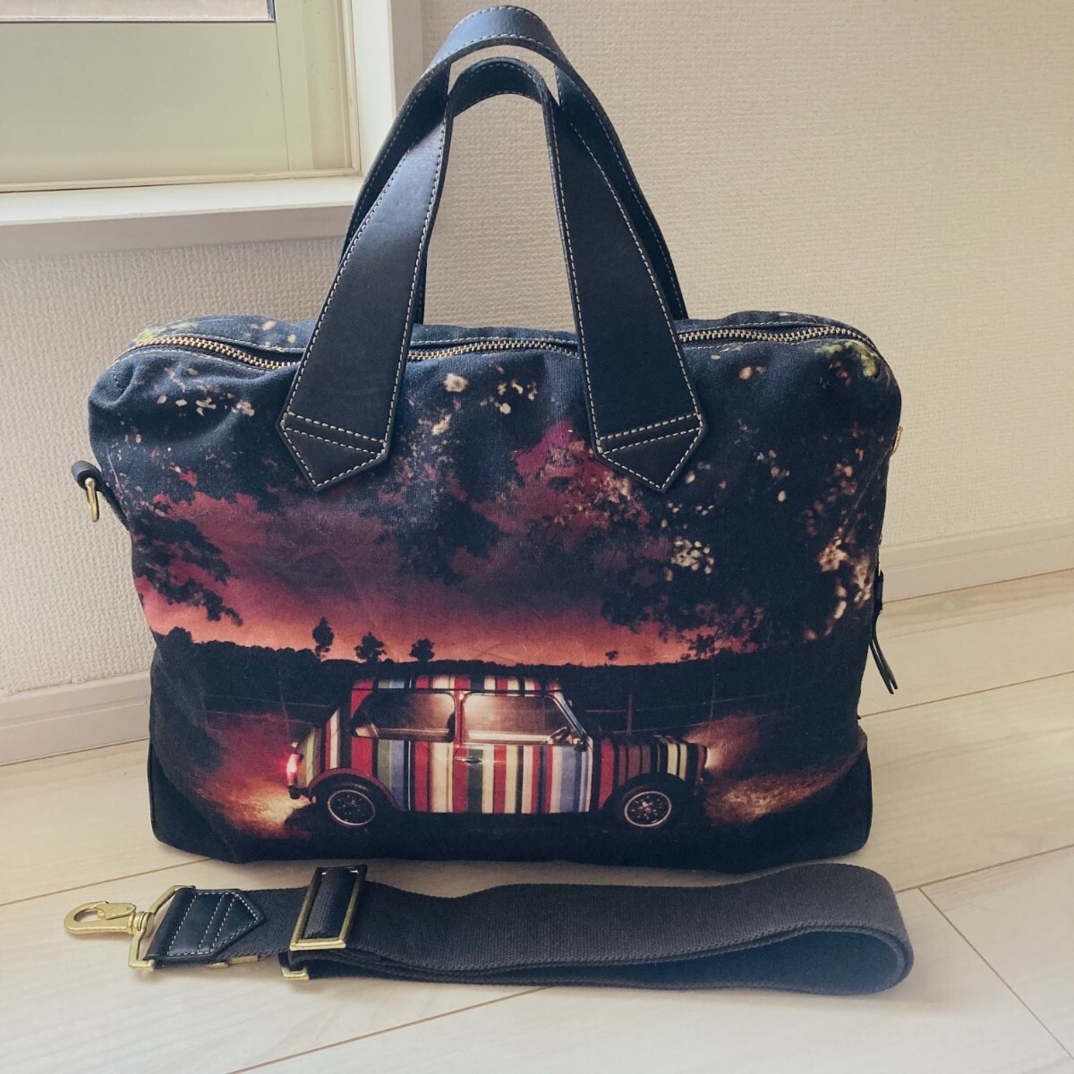 ★送料無料★ ポールスミス Paul Smith 2way ハンドバッグ ショルダーバッグ キャンバス BK 黒 ブラック 車 クルマ ボストンバッグ 拍卖