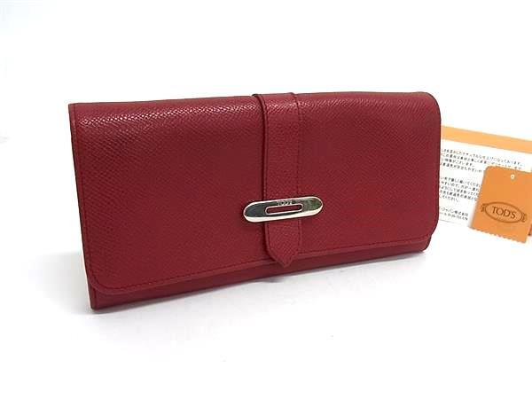■極美品■ TODS トッズ レザー 二つ折り 財布 ウォレット 札入れ カード入れ 小銭入れ レディース レッド系 FS9347拍卖