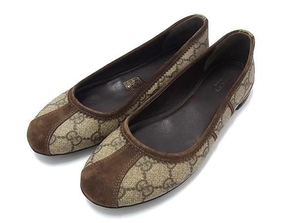 1円 GUCCI グッチ シェリーライン GG柄 PVC×スエード スエード サイズ 36 1/2(約23.5cm) 靴 シューズ レディース ブラウン系 HA0449拍卖