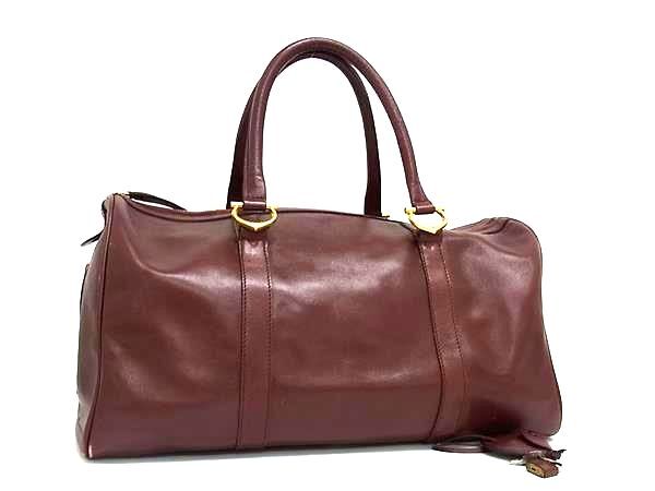 1円 Cartier カルティエ マストライン レザー ハンドバッグ ボストン ショルダー 旅行かばん 肩掛け レディース ボルドー系 HA0486拍卖