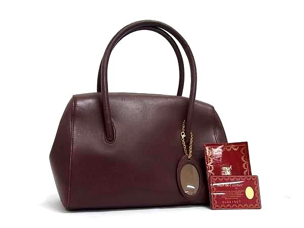 1円 Cartier カルティエ マストライン レザー ハンドバッグ トートバッグ レディース ボルドー系 BS3703拍卖
