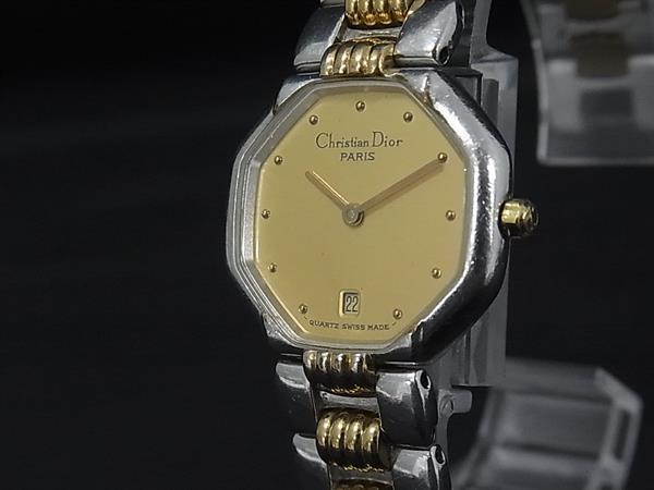 1円 ChristianDior クリスチャンディオール オクタゴン 生活防水 クォーツ 腕時計 ウォッチ レディース シルバー系×ゴールド系 FS8493拍卖
