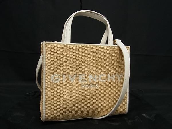 1円 ■新品同様■ GIVENCHY ジバンシィ ラフィア×レザー 2WAY トートバッグ ショルダー クロスボディ レディース ベージュ系 AY8985拍卖