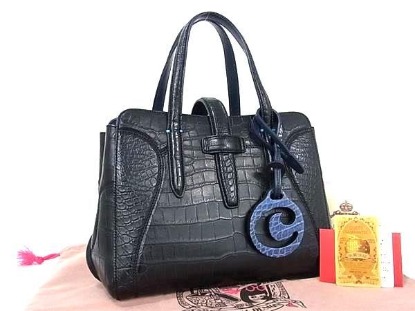 1円 ■極上■本物■極美品■ CIVINILE チビナイル クロコダイル ハンドバッグ トートバッグ レディース ブラック系 AY9859拍卖