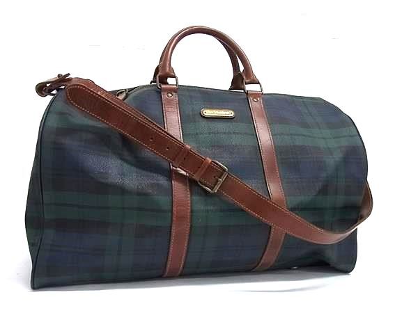 1円 ■美品■ POLO RALPH LAUREN ポロラルフローレン PVC×レザー チェック柄 2WAY ハンドバッグ ボストン ショルダー グリーン系 FZ0293拍卖