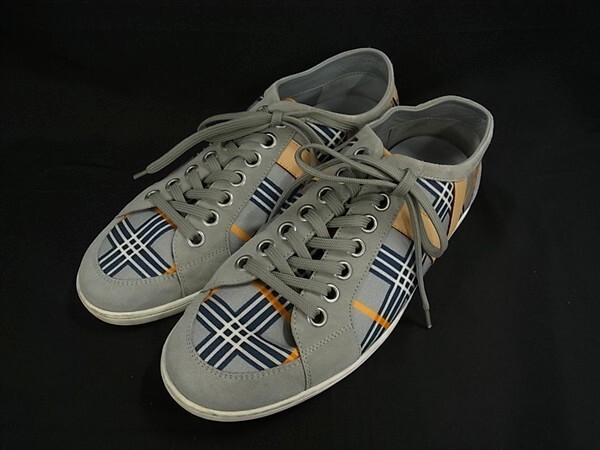 1円 ■美品■ LOUIS VUITTON ルイヴィトン キャンバス×スエード チェック柄 スニーカー 表記サイズ 5 1/2(約25cm) 靴 グレー系HA0540拍卖
