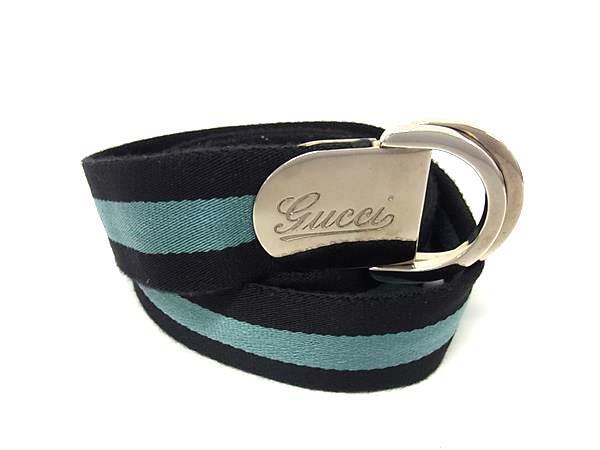 1円 GUCCI グッチ 189812 シェリーライン キャンバス シルバー金具 ベルト 表記サイズ 95・38 メンズ レディース ブラック系 HA0615拍卖