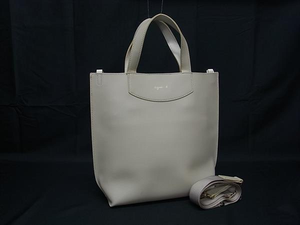 1円 agnes b. アニエスベー レザー 2WAY クロスボディ ハンドバッグ ショルダー 斜め掛け 肩掛け レディース アイボリー系 HA1119拍卖