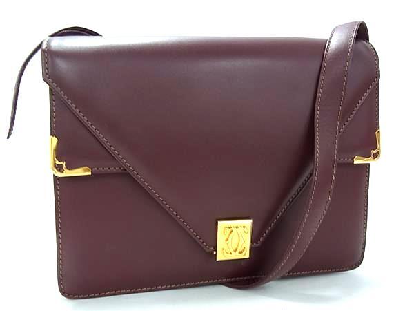1円 Cartier カルティエ マストライン レザー クロスボディ ショルダーバッグ 斜め掛け レディース ボルドー系 HA1198拍卖