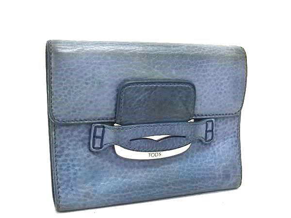 TODS トッズ レザー 三つ折り 財布 ウォレット 小銭入れ 札入れ カード入れ メンズ レディース ライトブルー系 DM7203拍卖