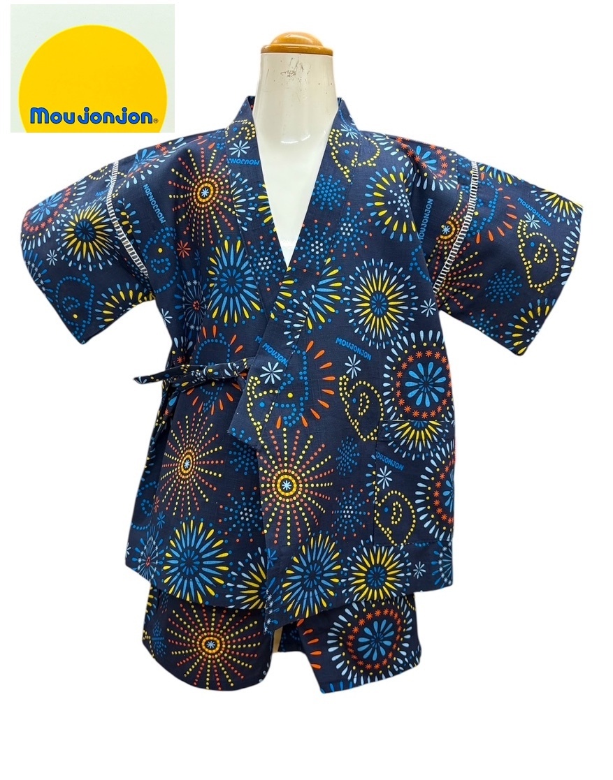 即決 新品タグ付 Moujonjon ムージョンジョン★花火柄 じんべい 甚平さん★子供 130cm 9-10才目安 ¥2640拍卖