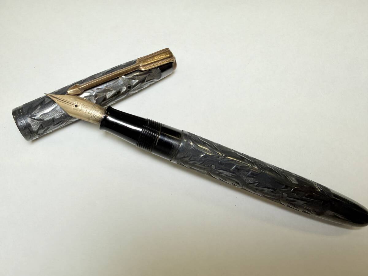 1円スタート 14K刻印 金ペン PLATINUM 万年筆 PURE SILVER 純銀製 ヴィンテージ 希少 総重量24.56g 現状渡し拍卖
