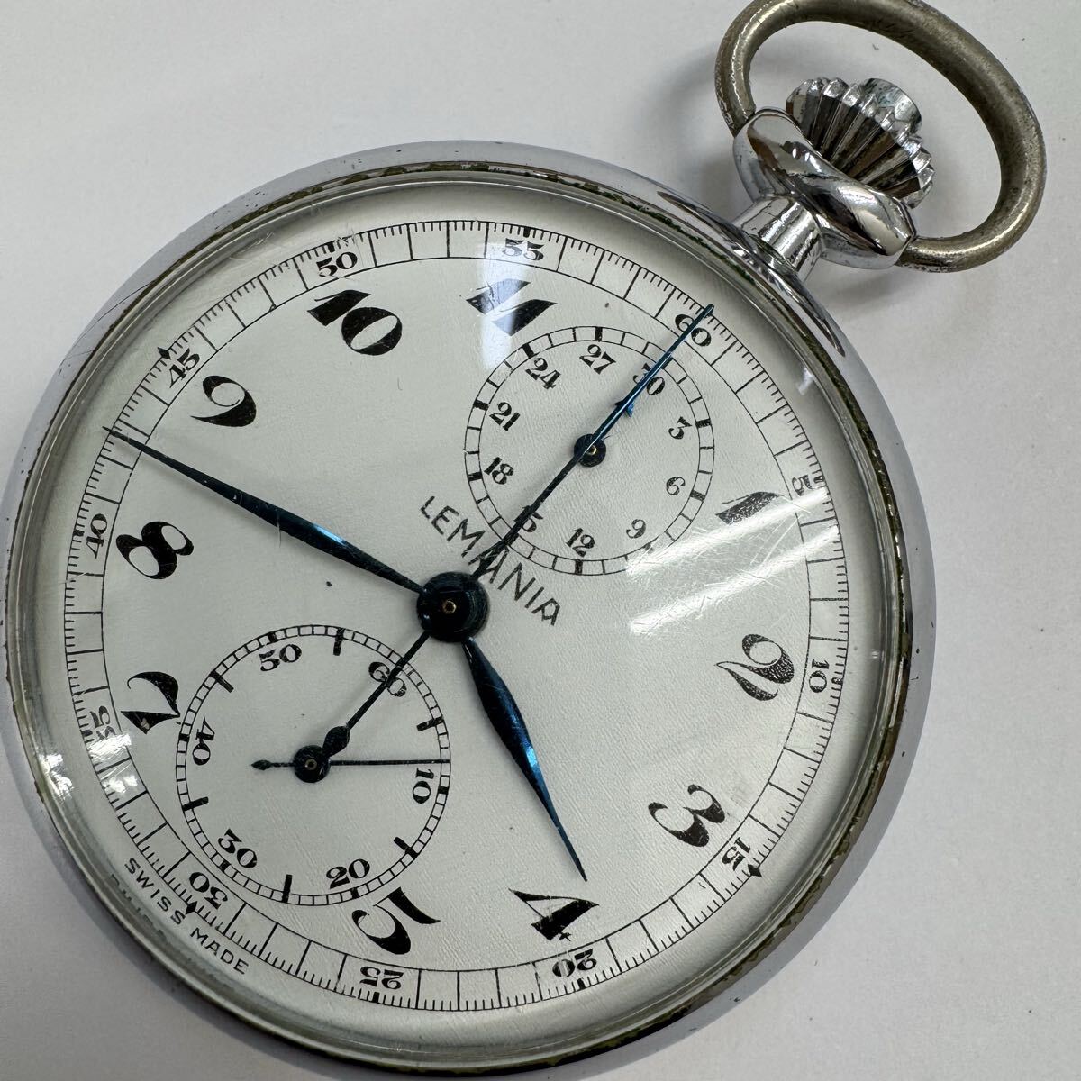 ★1円スタート★LEMANIA レマニア スモセコ 懐中時計 ストップウォッチ 手巻き 稼動 白文字盤 シルバーカラー 中古品 OB1306拍卖