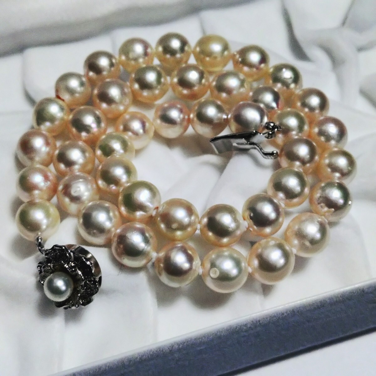 【テリ強】アコヤ真珠 パール ネックレス 本真珠 SILVER刻印 あこや pearl necklace アクセサリー 9.3mm 48.7g 大珠拍卖