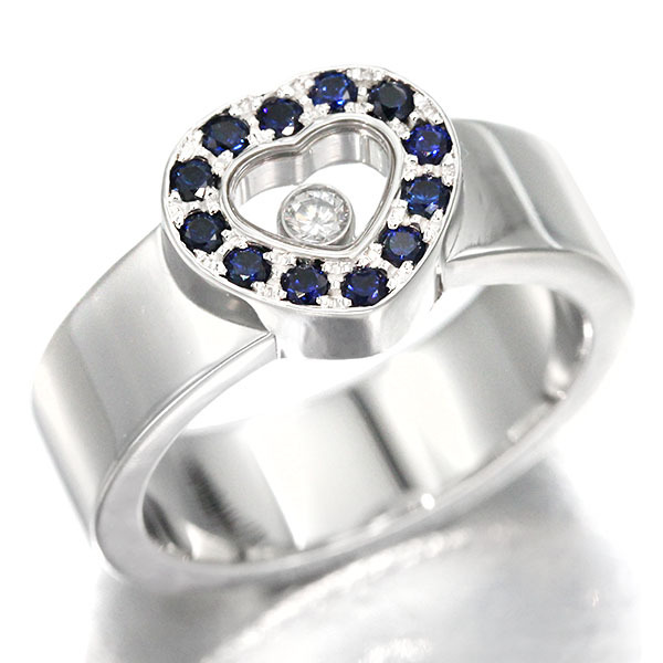 ショパール Chopard ハッピー ダイヤモンド ハート サファイア K18WG リング 12号 D0.05ct S0.25ct 12.8g レディース 中古 正規品拍卖