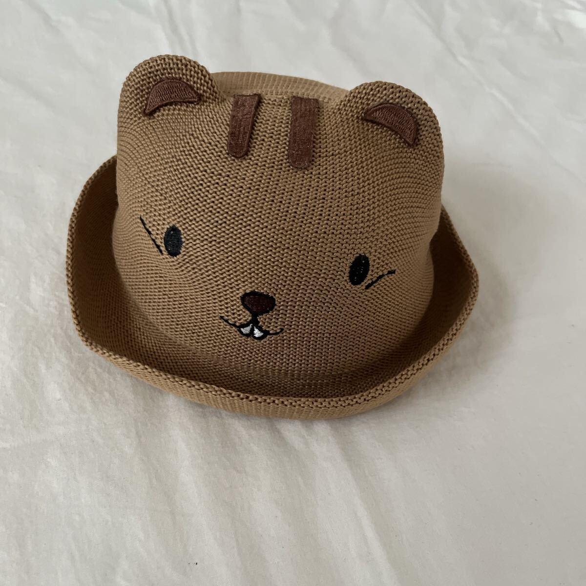 A.KURTZ ブラウン 動物顔 リス ストローハット 麦わら帽子 52cm キッズ ベビー帽子拍卖