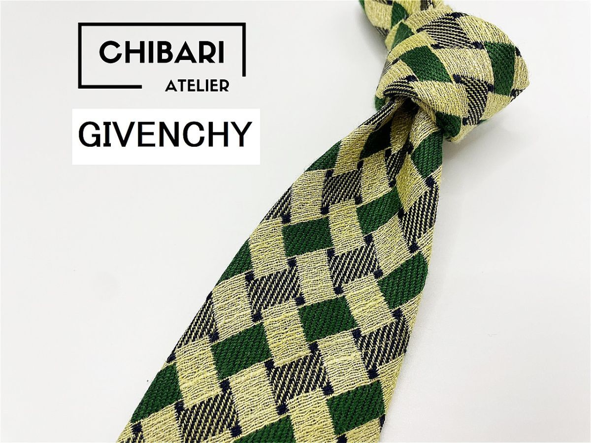 【超美品】GIVENCHY ジバンシー チェック柄 ネクタイ 3本以上 送料無料 メンズ グリーン系 0204004拍卖