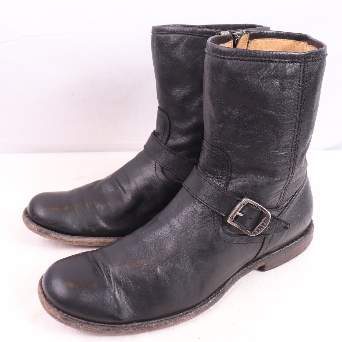 FRYE 9 1/2 D / 27.5cm 位 サイドジップブーツ 黒 ブラック エンジニアブーツ スチールなし フライ メンズ 革靴 古着 中古 eb2281拍卖