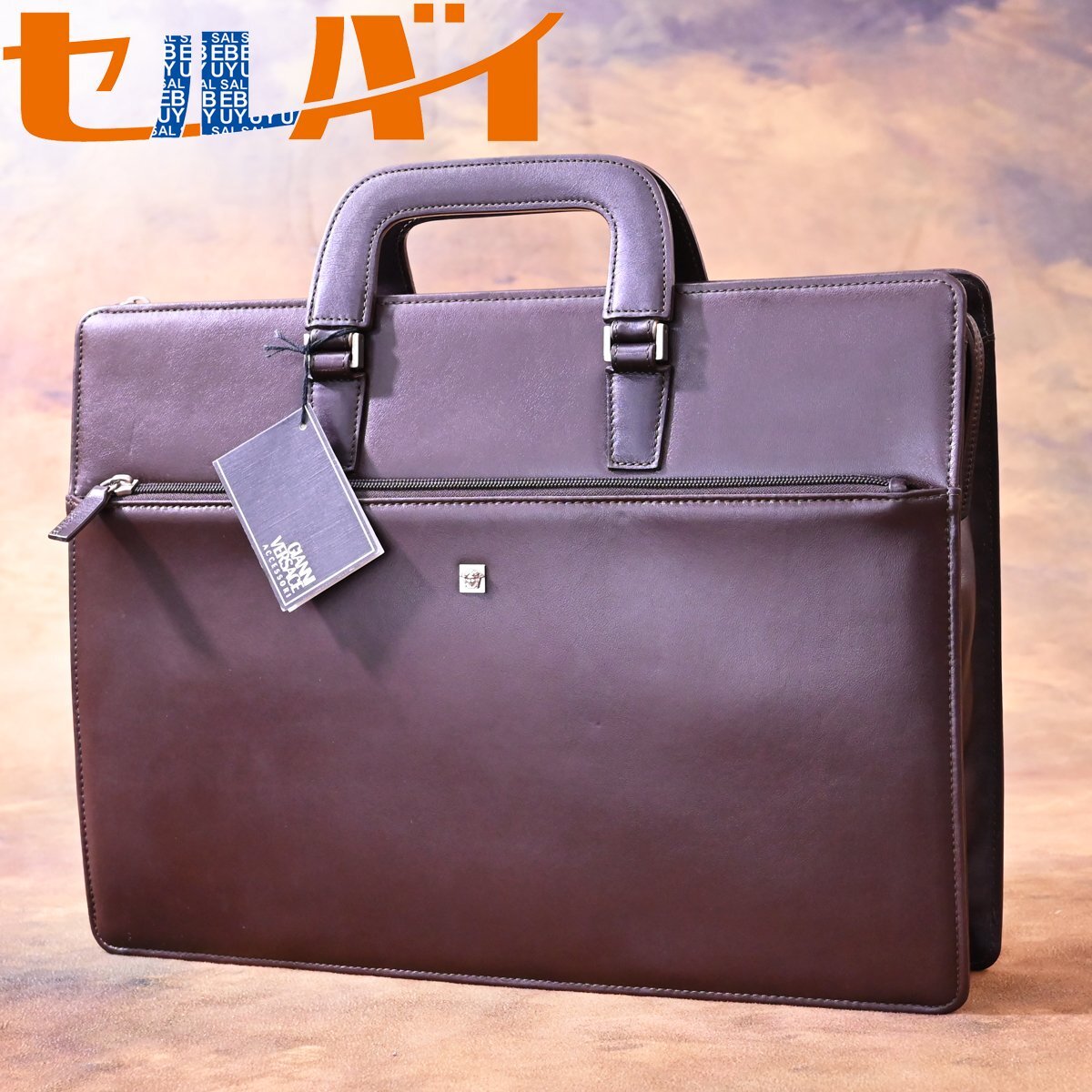 本物 超美品 ヴェルサーチ 最高級オールレザー メデューサスタッズ メンズトートバッグ A4書類ビジネスバッグ ブリーフケース VERSACE拍卖