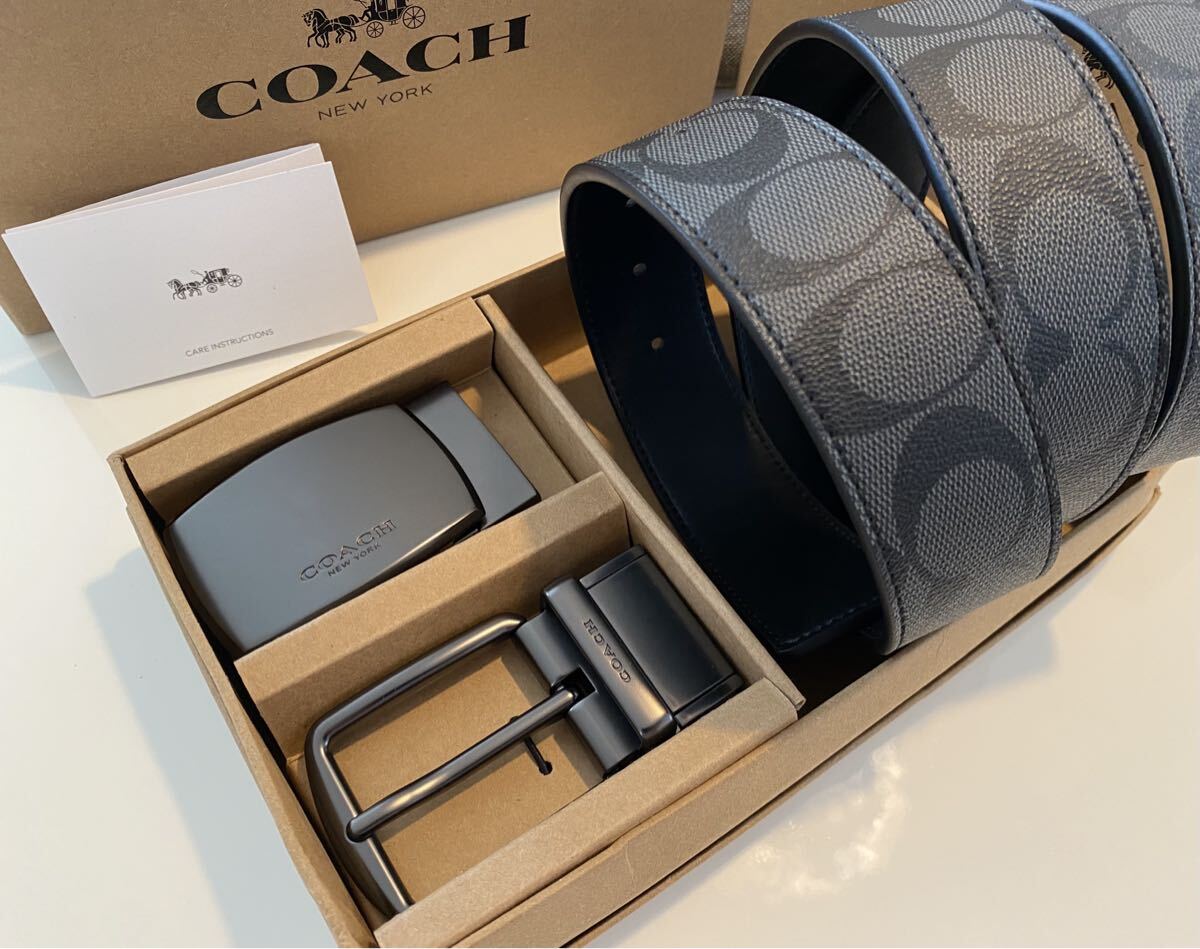 COACH コーチ 新品 リバーシブル シグネチャー がバックル回転可能 フリーサイズ ビジネスベルト 拍卖