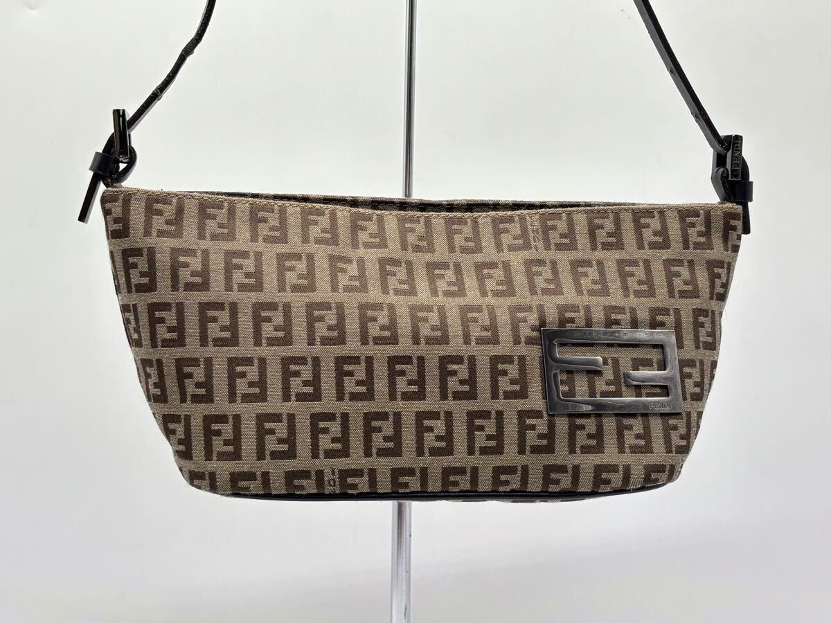1円〜【極上綺麗】FENDI フェンディ ズッキーノ ワンショルダーバッグ アクセサリーポーチ ハンドバッグ キャンバス ズッカ柄 FF ブラウン拍卖