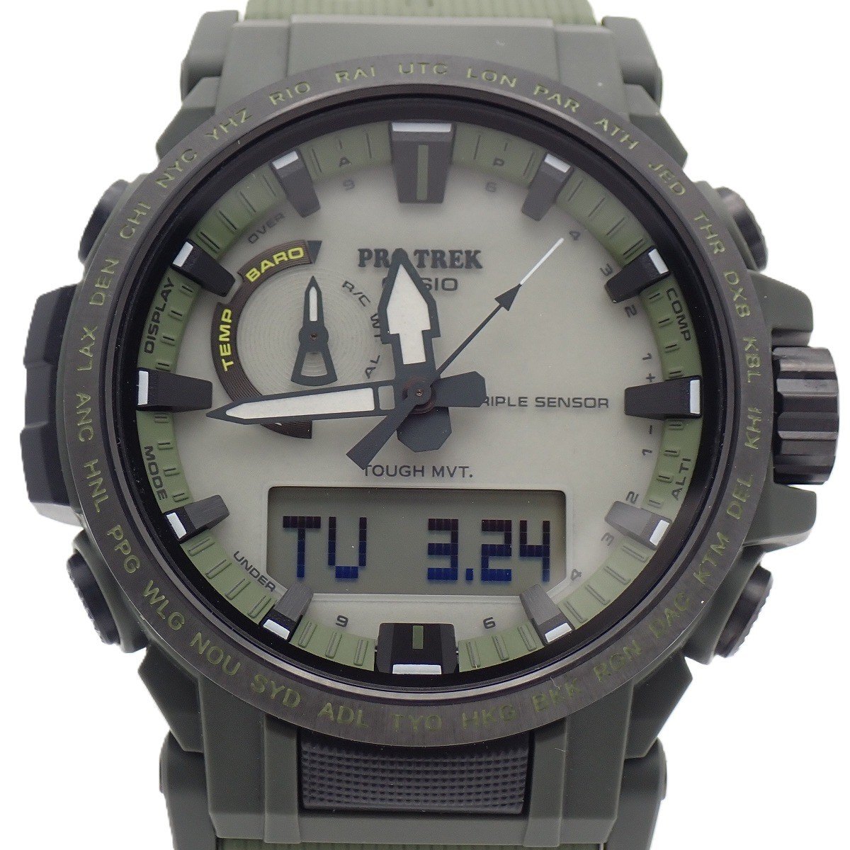 【美品】カシオ プロトレック クライマーライン トリプルセンサーVer.3 ソーラー電波 アナデジ メンズ 腕時計 PRW-61LD-3JF【いおき質店】拍卖