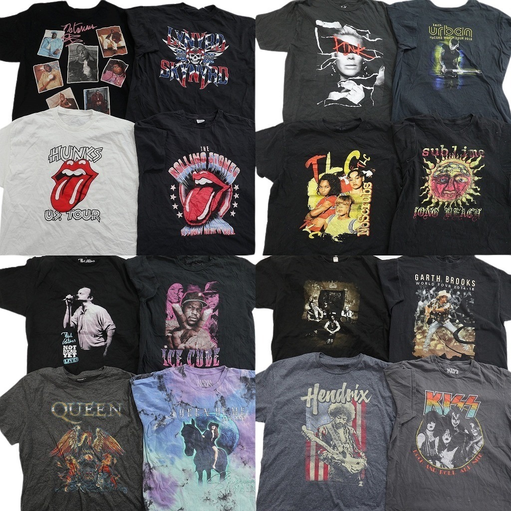 古着卸 まとめ売り 音楽・バンド 半袖Tシャツ 16枚セット (メンズ XL ) KISS 人物 アイスキューブ クイーン サブライム 中古 古着 ND9663拍卖