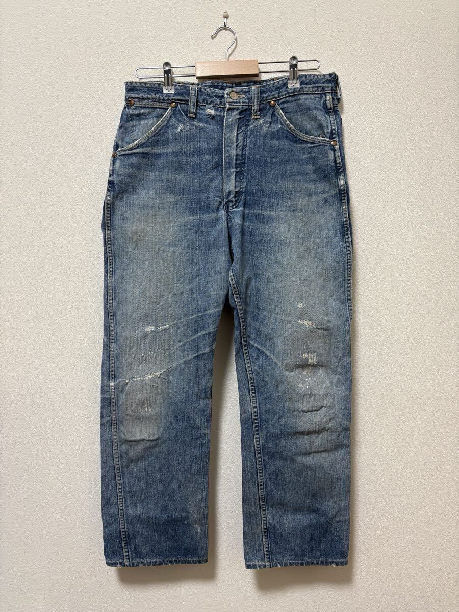 雰囲気良!60s Wrangler ラングラー 11mwz 13mwz デニムパンツ ジーンズ 斜めベルタグ ブルーベル ビンテージ リペア サイズ良 W34拍卖