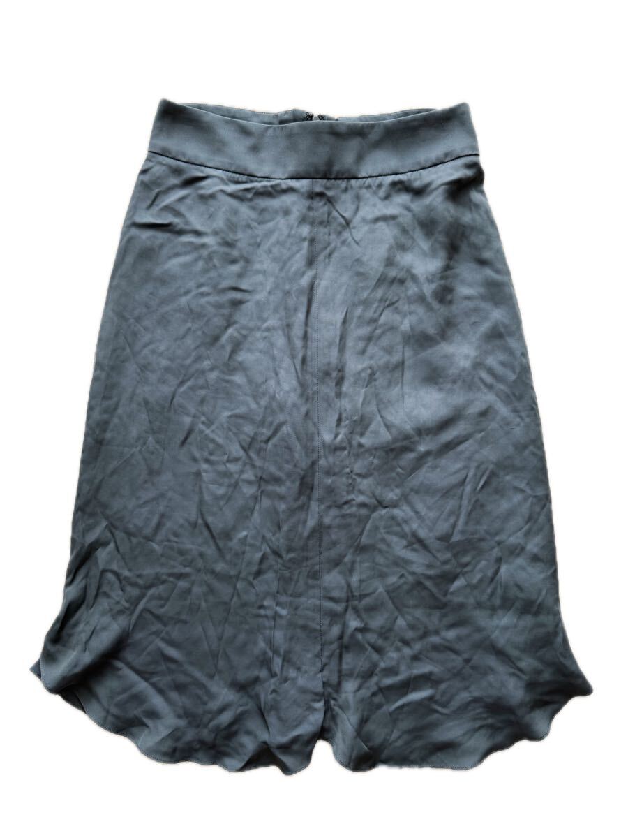 フランス製 YVES SAINT LAURENT sizeF38 レーヨンシルクスカート ブルーグレー made in FRANCE イヴサンローラン ステファノピラーティ拍卖