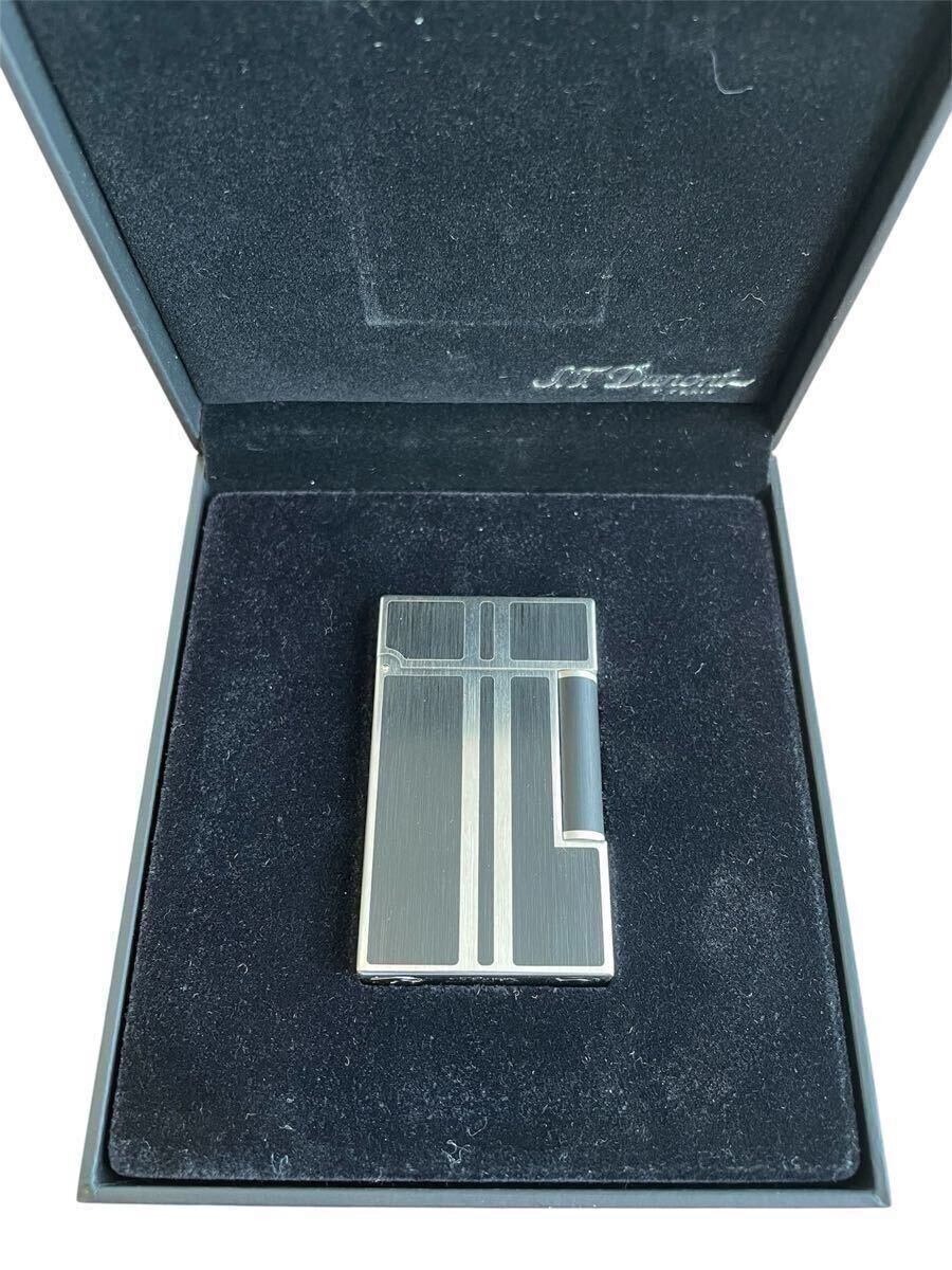 【100円スタート】極美品 S.T.Dupont デュポン ライン2 純正黒漆(マット)&パラディウム ブラック×シルバー ガスライター 着火確認OK拍卖
