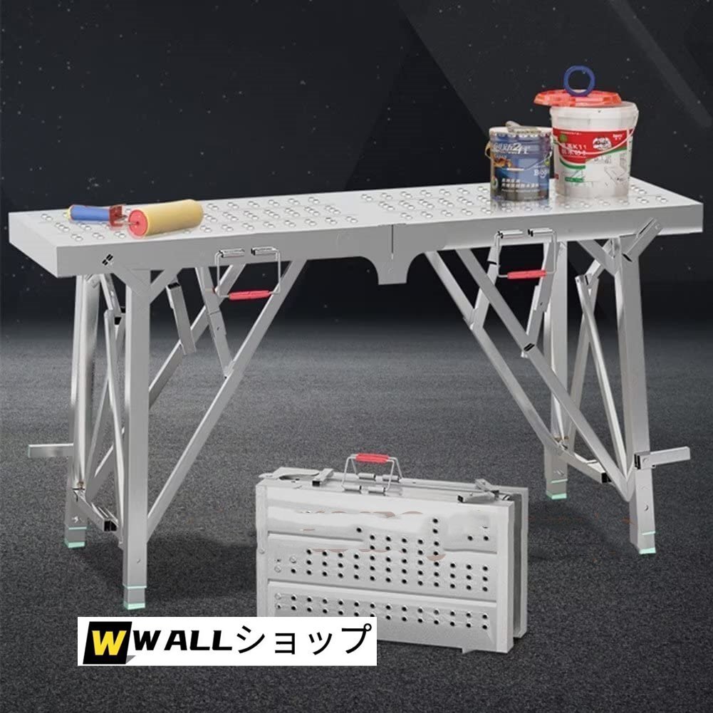 足場台 四脚アジャスト式立ち馬 洗車台 伸縮脚付作業台 踏み台 折りたたみ式 足置き台付き 耐荷重400kg 安全 持ち運び便利 長さ200CM拍卖
