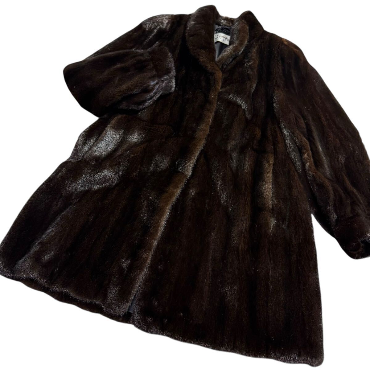 ツヤ極上☆ブラックグラマ BLACKGLAMA グラマミンク ロングコート 着丈約90cm 本毛皮 リアルファー MINK 毛並み最高級 なめし柔らか L 11拍卖