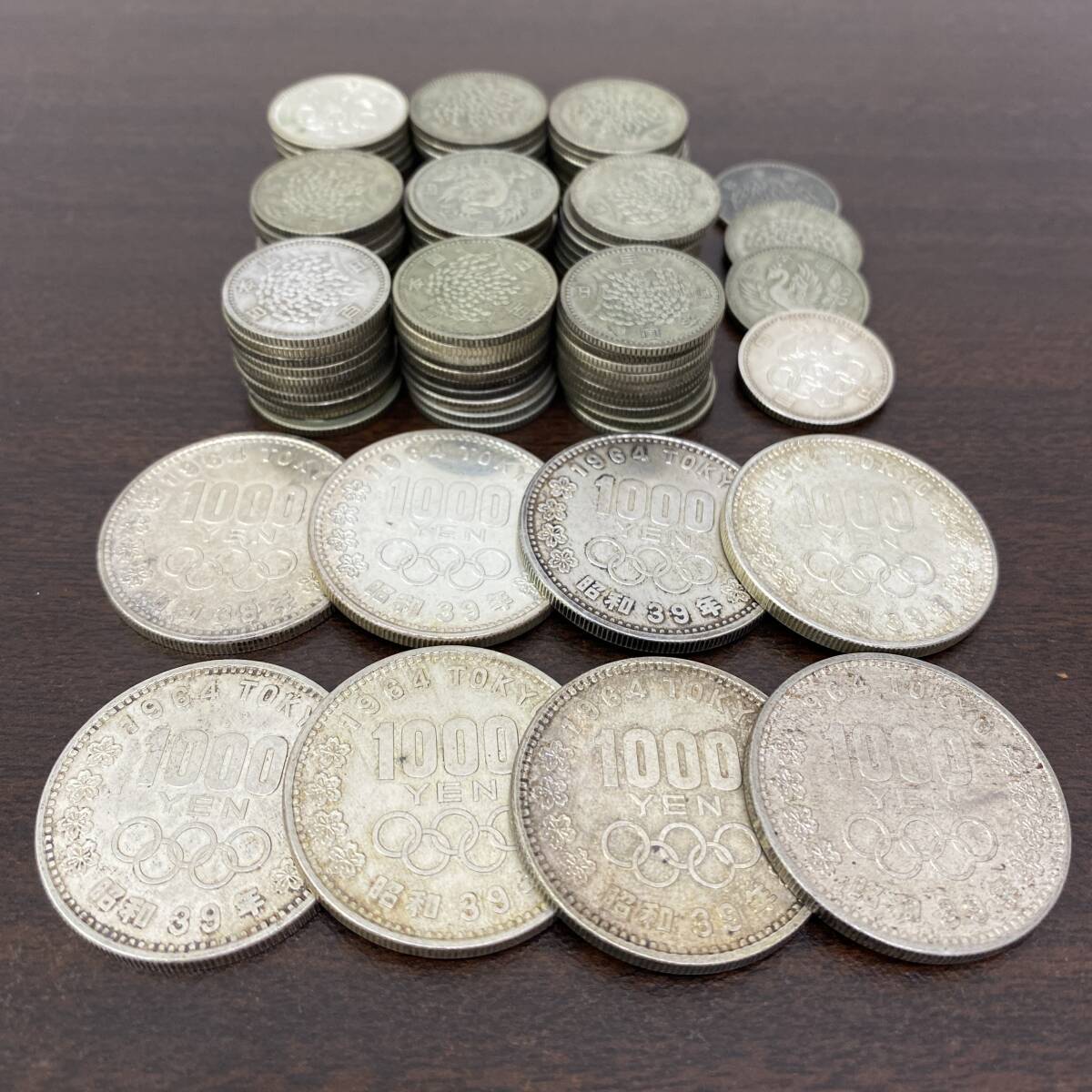 【総重量:609g】銀貨 100円 94枚 1000円 8枚 額面17400円 / まとめ売り 鳳凰 稲穂 東京オリンピック1964年 記念硬貨 旧硬貨 古銭拍卖