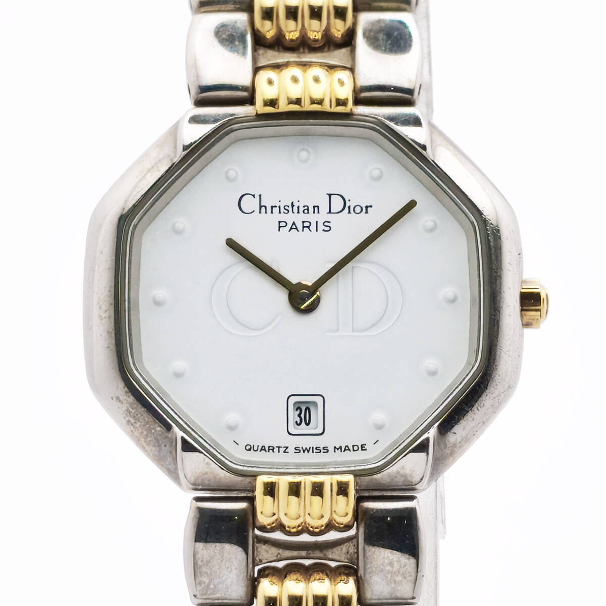 1円スタート 新品電池 Christian Dior クリスチャン ディオール Swing スイング オクタゴン デイト 48.203 レディース QZ ゴールド コンビ拍卖