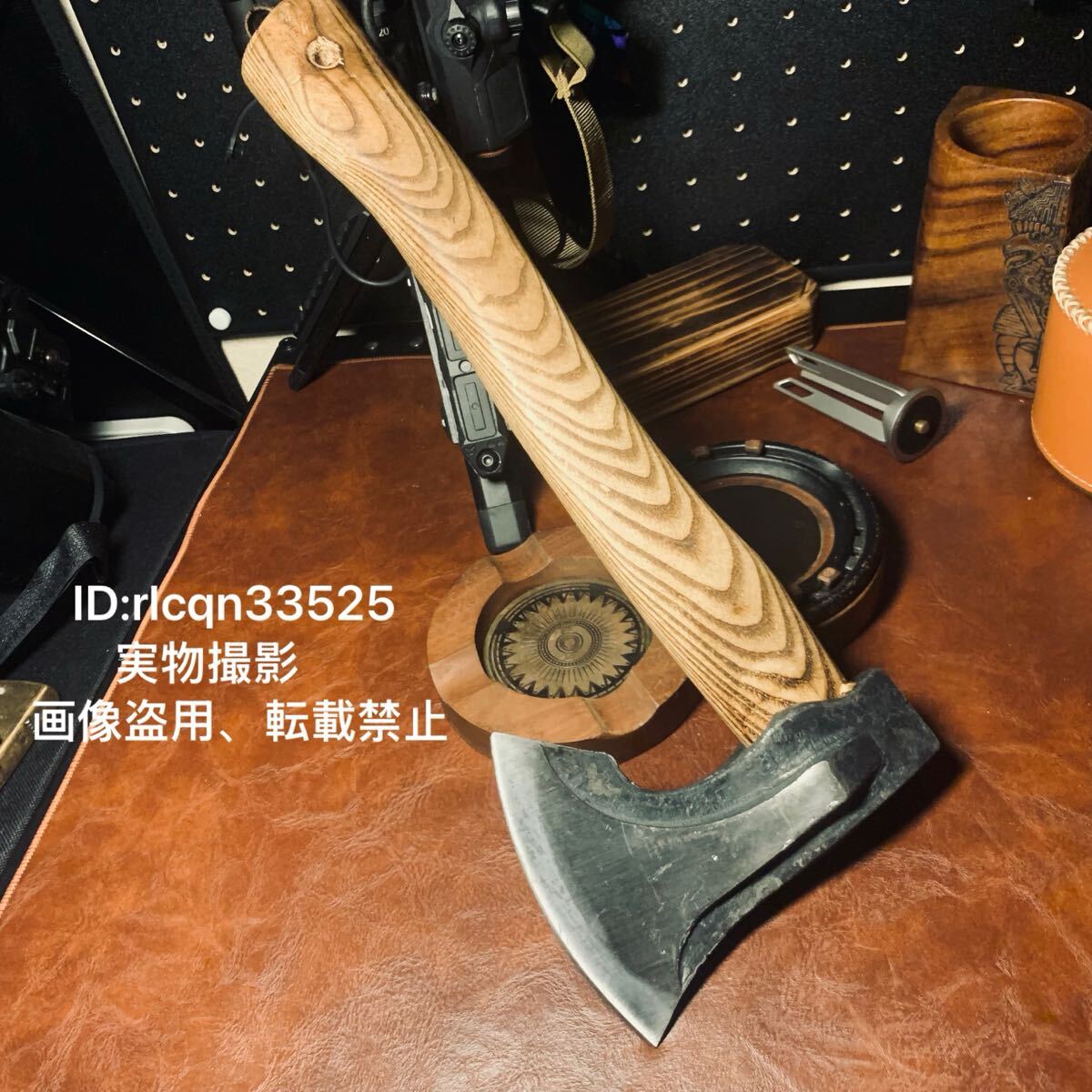 アウトドア用 鍛造手斧 薪割り斧 鋼製 焚き火斧 木製柄 24cm キャンプ 野外登山 サバイバル拍卖