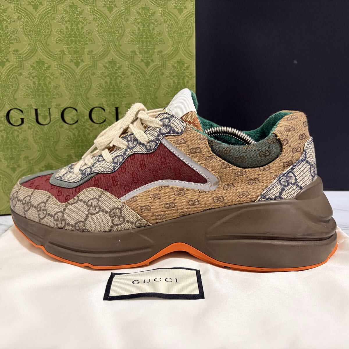 美品●GUCCI グッチ【至高の逸品】Rhyton ライトン GGスプリーム GG柄 ダッド 厚底 スニーカー シューズ 靴 マルチカラー メンズ 27.5cm位拍卖