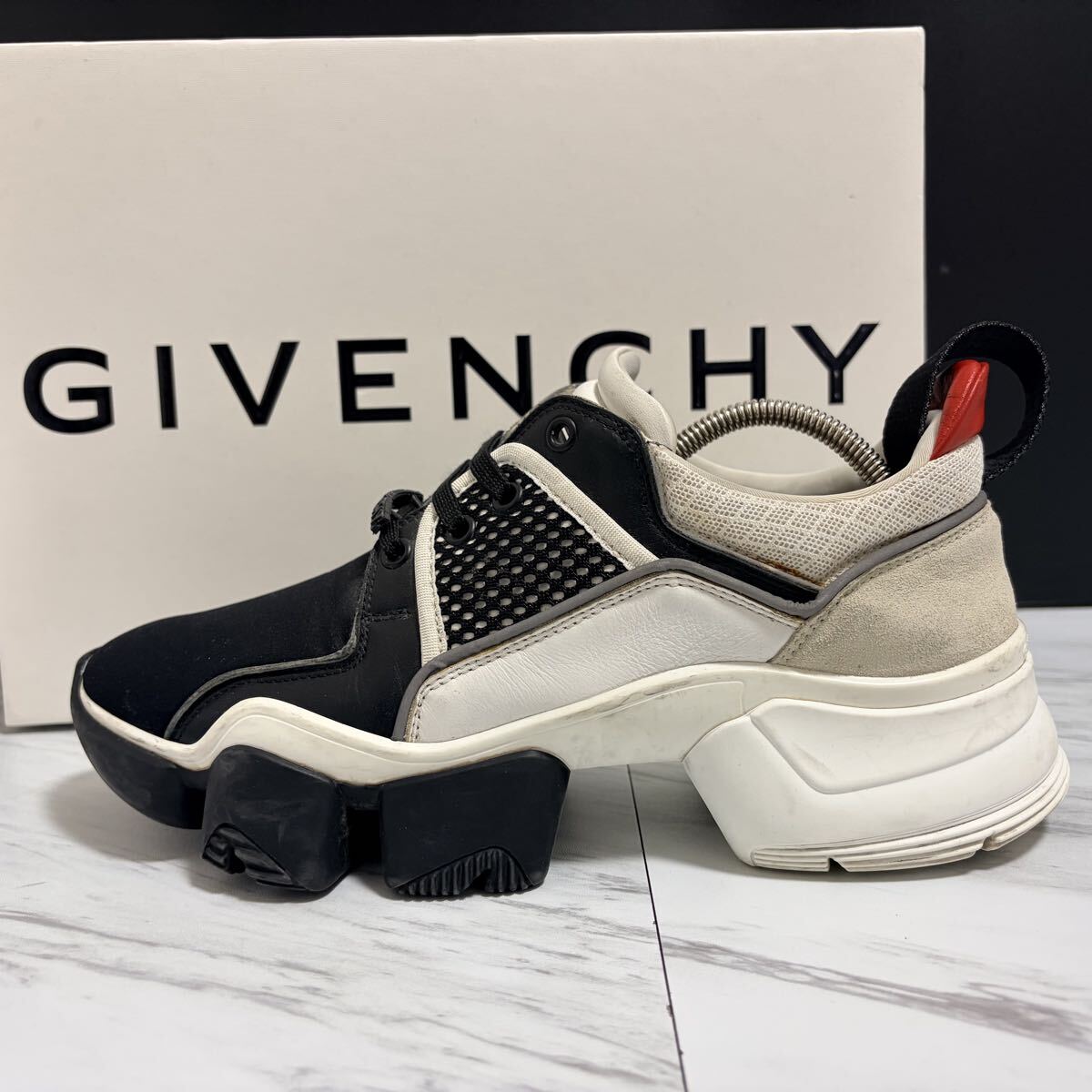 美品 GIVENCHY ジバンシィ ジバンシー JAW レザー ネオプレン メッシュ バイカラー メンズ スニーカー シューズ 靴 メンズ 黒白 26.0cm相当拍卖